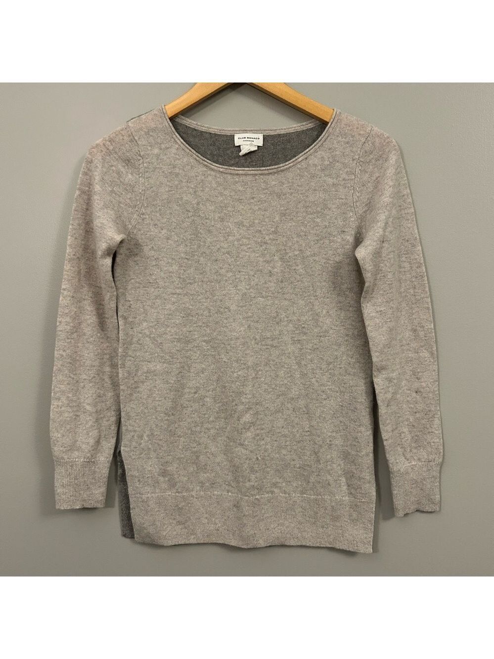 Club Monaco 100% Cashmere Light Gray Crewneck Sweater XS Colourblock
